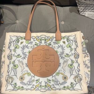 Tory Burch Floral Cream and Tan Tote